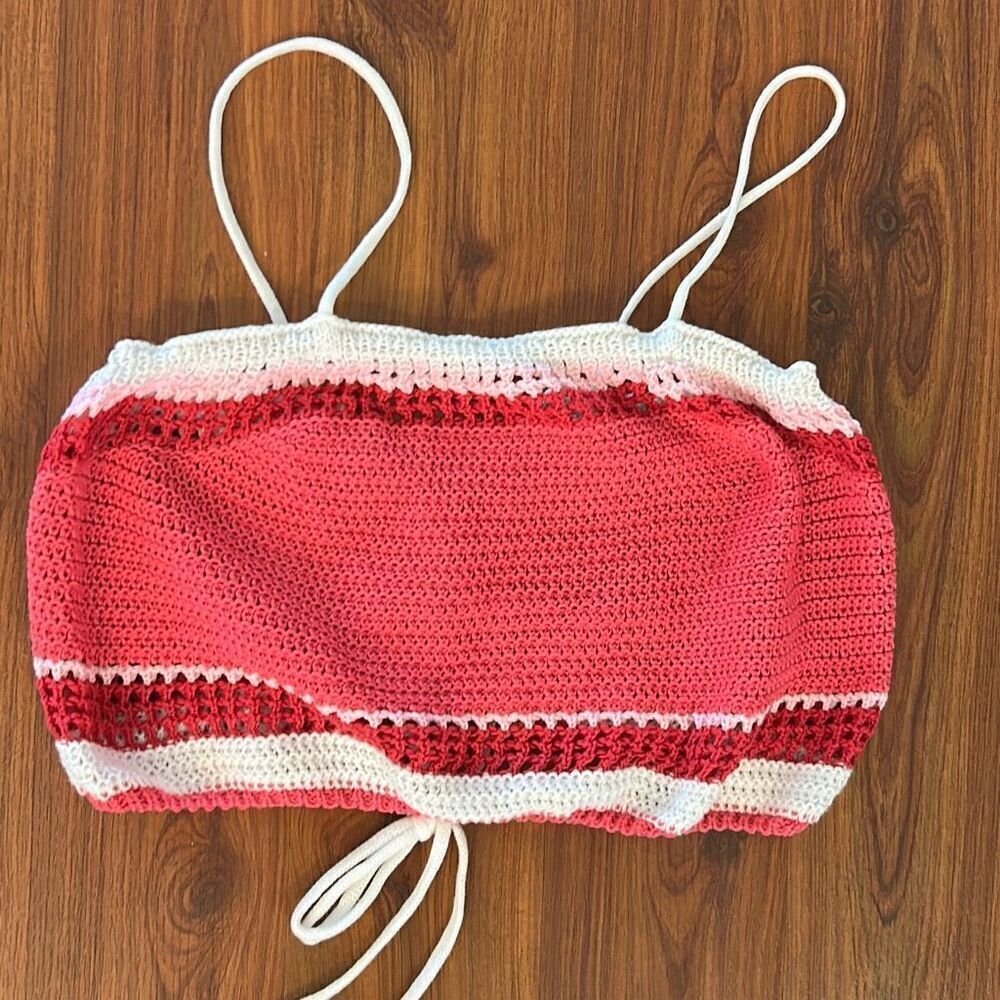 SHEIN Pink fuchsia and white crochet cropped top s